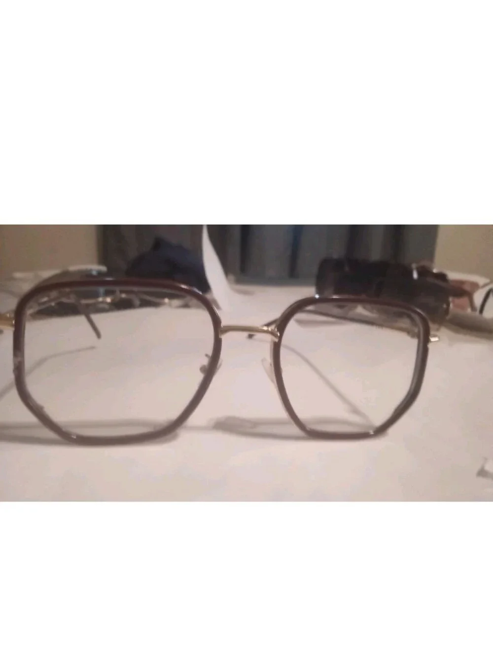Classic Women's Geometric Metal Frame Glasses in Gold Non prescription